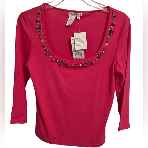NWT Spanner Barbie-Core Pink Scoop Neck Embellished Stretch Knit Top S - Picture 11 of 11